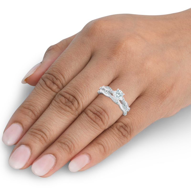 Pompeii3 3/4Ct Diamond Infinity Engagement Ring Set 14k White Gold Maching Woven Band, 4 of 6
