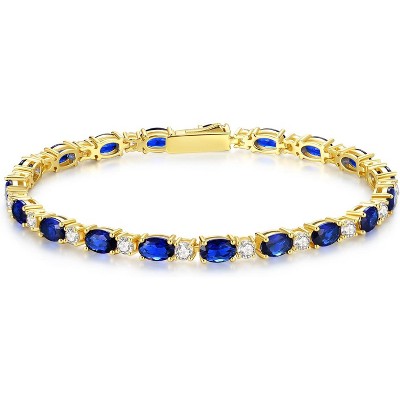 14K Gold Plated Birthstone Tennis Bracelet, 4mm Sterling Silver 7 Inch Gold Tone Jewelry, Birthday Gift for Women