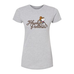 Women's - Peanuts - Howdy Partner Snoopy -Juniors Fitted Short Sleeve Graohic T-Shirt Fitted Graphic T-Shirt - 1 of 3