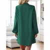 Womens V Neck Lantern Long Sleeve Midi Dress Fake Button Loose Casual Fall Dress - 2 of 4