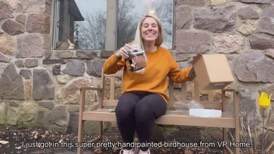 Hand-Painted Polyresin Birdhouse with Butterfly and Flowers Design