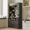 Acekool 72" Farmhouse Pantry Cabinet - Coffee Bar Station with 3-Color LED Lights, Ample Storage & S-Hooks for Kitchen, Dining Room - 4 of 4