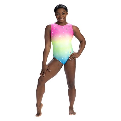 Gk Elite Girls' Simone Biles Leotard - Red/white/blue Starburst