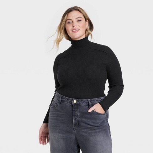 Women's Shrunken Rib Turtleneck Pullover Sweater - Universal Thread™ Black  XS