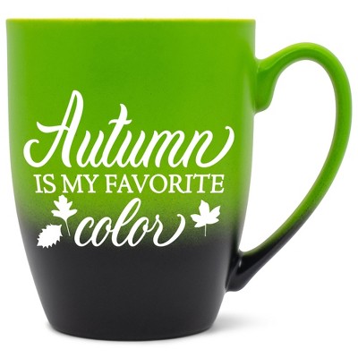 Elanze Designs Autumn Is My Favorite Color Two Toned Ombre Matte Green and Black 12 ounce Ceramic Stoneware Coffee Cup Mug