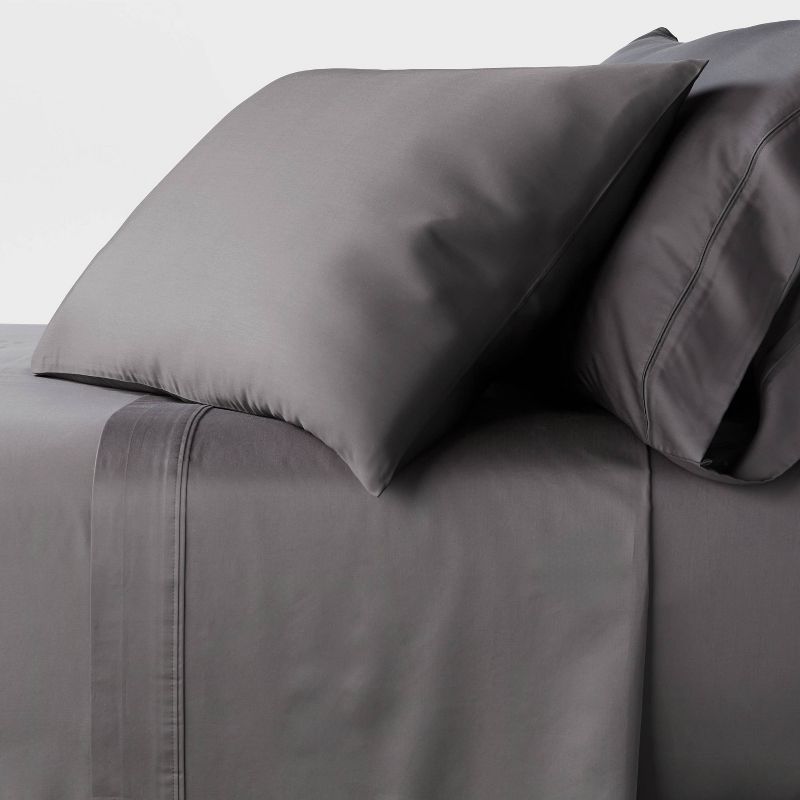 Full 400 Thread Count Performance Fitted Sheet Dark Gray - Threshold&#8482;, 3 of 5