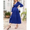 Maternity Dress Women's V-Neck Puff Sleeve Pleated Maternity Maxi Dress for Baby Shower or Casual Wear  lightgreenflower XL - 4 of 4