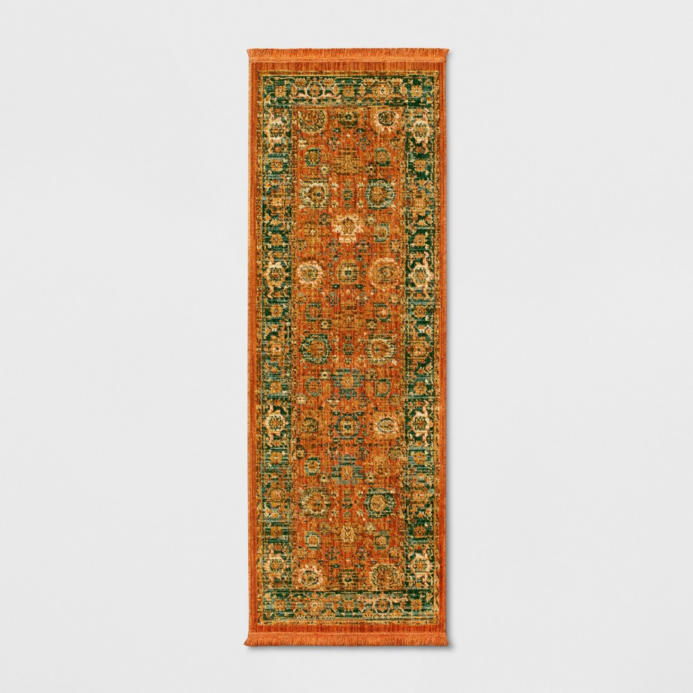 2'3inx7' Runner Persian Style with Fringe Border Woven Accent Rug Orange - Threshold™