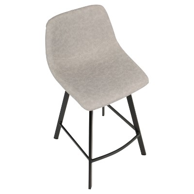 Modern Gray Faux Leather Counter Stools with Metal Frame - Set of 2