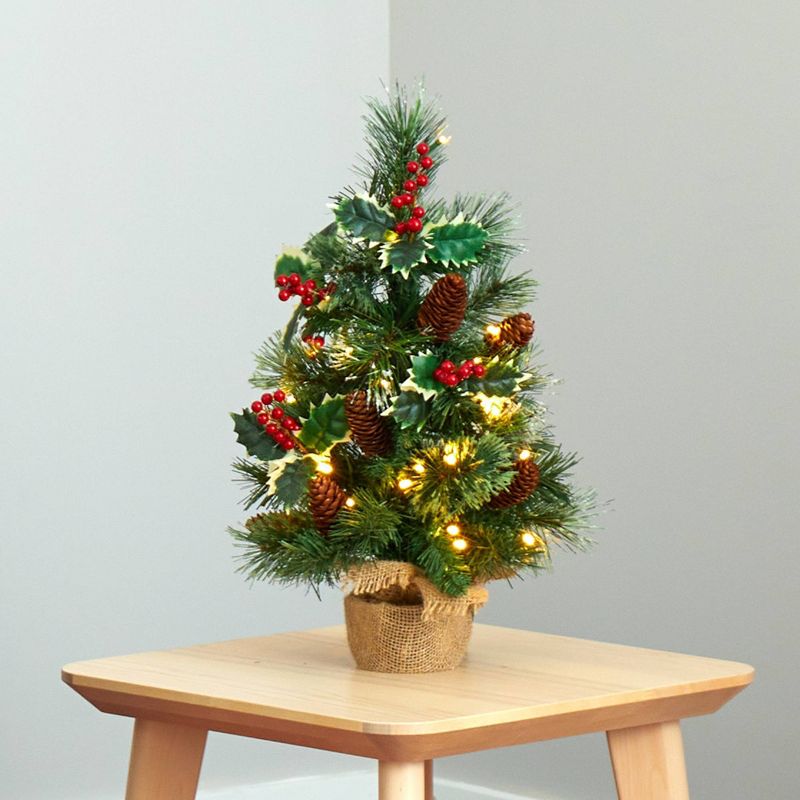 Nearly Natural 18&#34; Pre-Lit LED Mixed Pine Artificial Christmas Tree with Burlap Base Clear Lights, 5 of 9