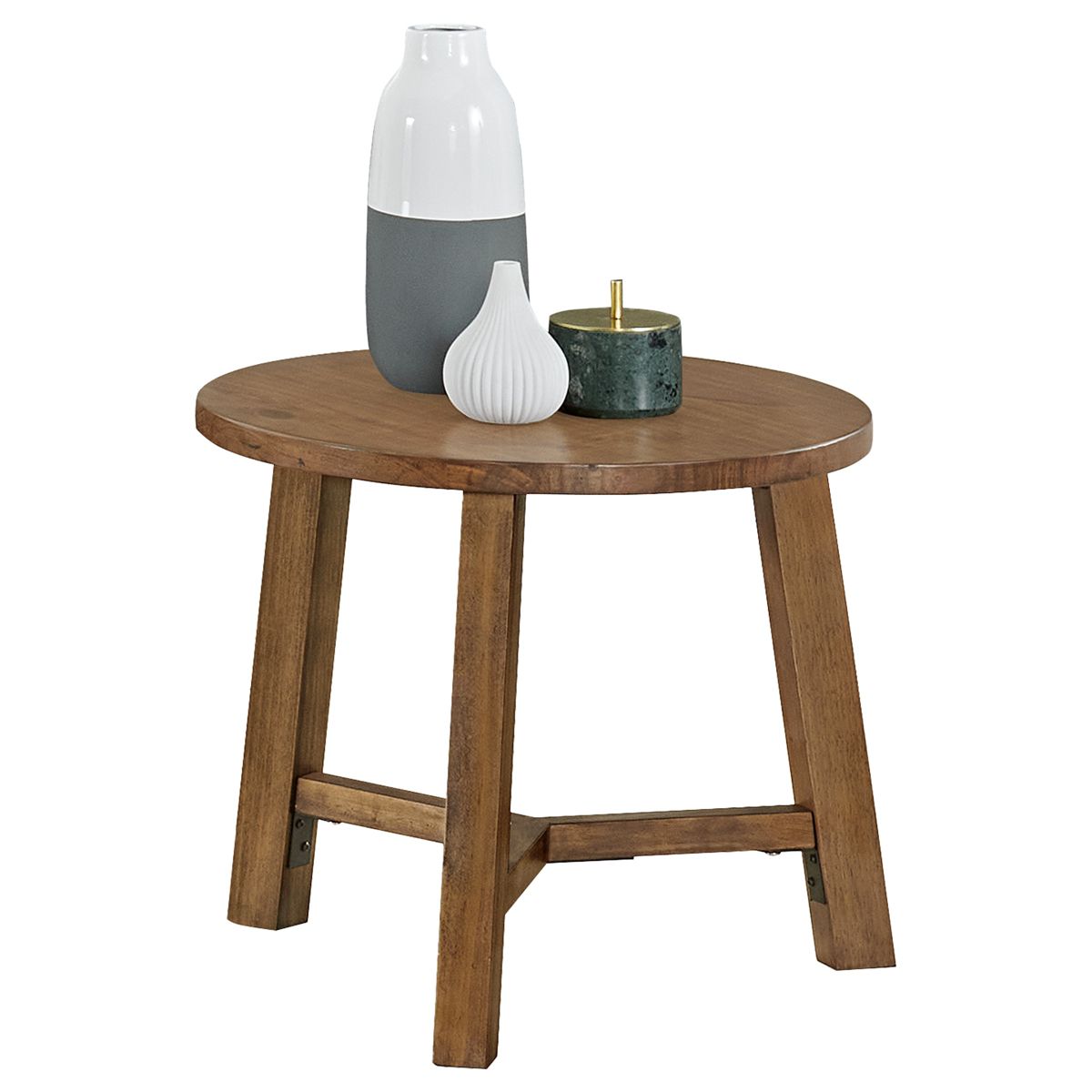 Alaterre Furniture Newbury Collection 20-Inch Round End Table or Nightstand, Solid Wood Farmhouse Accent Table, Pecan Finish