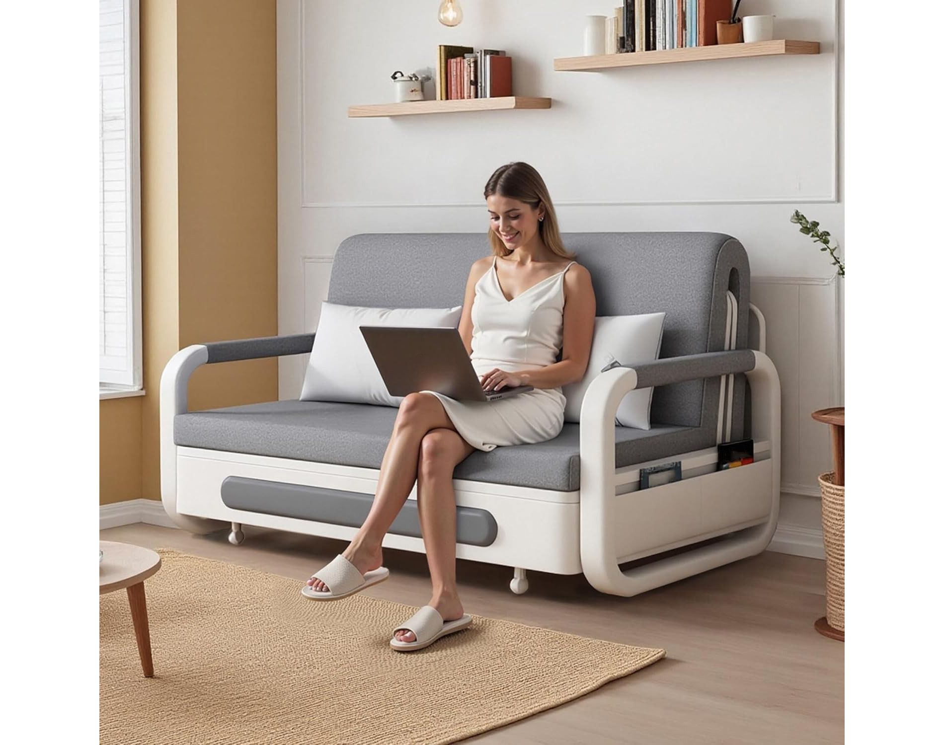 Gaoyangjiaju 3-in-1 Multifunctional Sofa Bed with Wooden Storage Cabinet