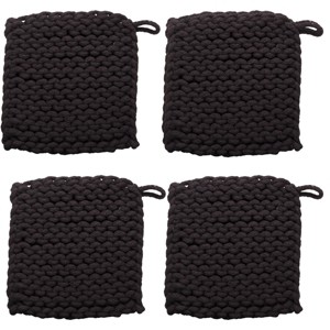 TAG Black Crocheted Cotton Trivet Potholder – 8"x8", Heat-Resistant with Hanging Loop, Machine Washable, Protect Hands and Surfaces Set of 4 - 1 of 4
