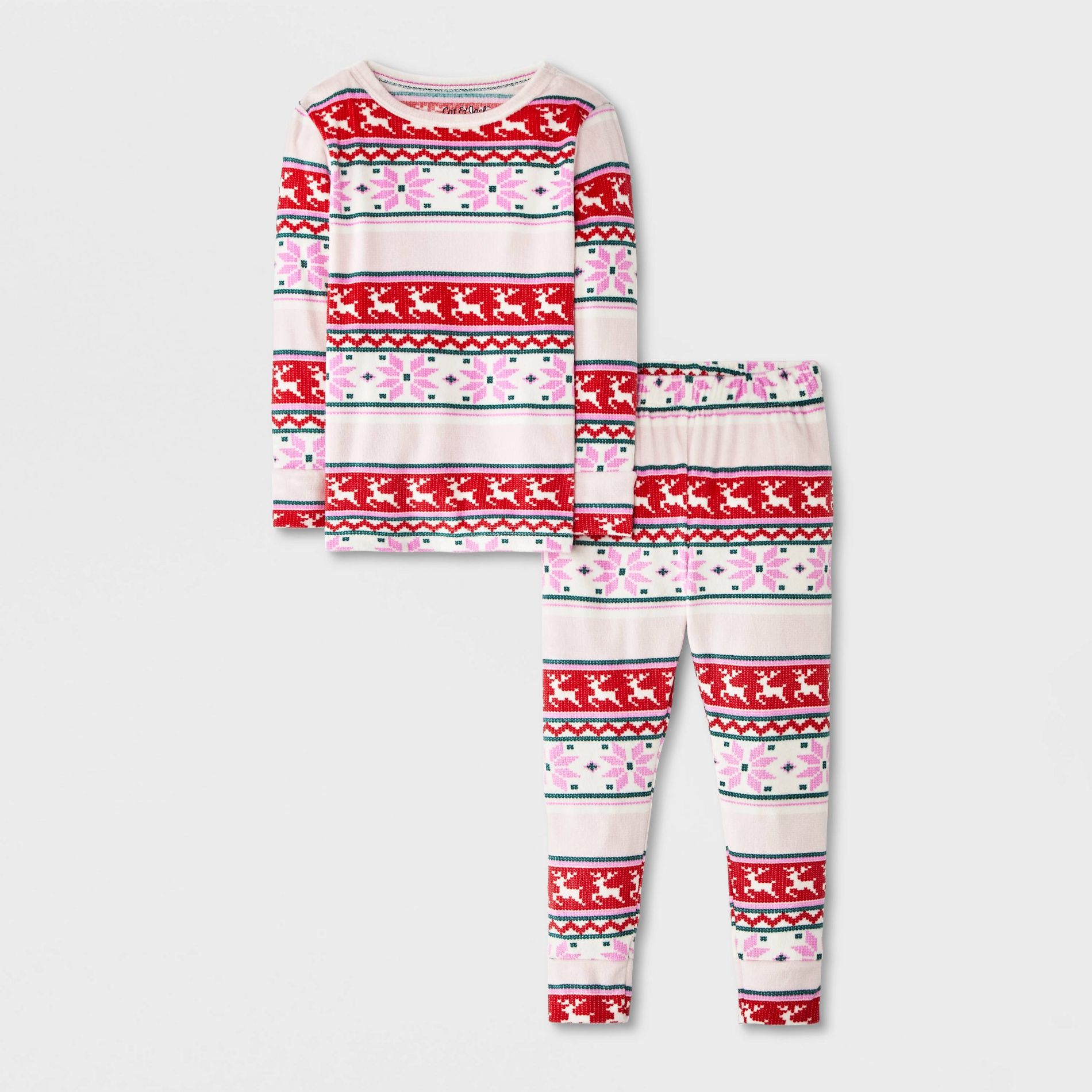 Baby & Toddler Holiday Fairisle Long Sleeve Snug Fit Velour Pajama Set 2pc - Cat & Jack™ Pink