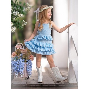 Sky Blue Linen Halter Top and Skirt Set Mia Belle Girls - 1 of 4
