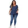 Agnes Orinda Women's Plus Size V Neck Ruffle Sleeve Pleated Peplum Blouses - 3 of 4