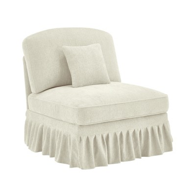 Vynxaria Modern Armless Sofa Beige+White Chenille, W/1 Pillow, Detachable Ruffle Skirts (2 Styles), Multi-Module Configurable, Curved Petal Armrests