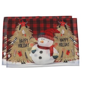 Unique Bargains Christmas Place Mats Christmas Tree Snowman Flax Red Yellow Black 11.8"x17.7" 2 Pcs - 1 of 4