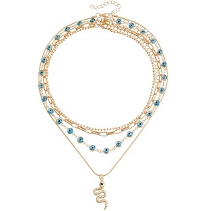 HTUTWOO Layered Evil Eye Necklaces, Stackable Chunky Chain, Snake Pendant Women’s Jewelry Gifts, Great for Any Occasion, Trendy and Stylish Accessory - 1 of 4