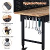 60" x 22" Adjustable Height Workbench – Heavy Duty Rubber Wood Top, 2000 lbs Capacity, Tool Storage, Drawer, Pegboard, Power Outlets, Lockable Wheels - 2 of 4