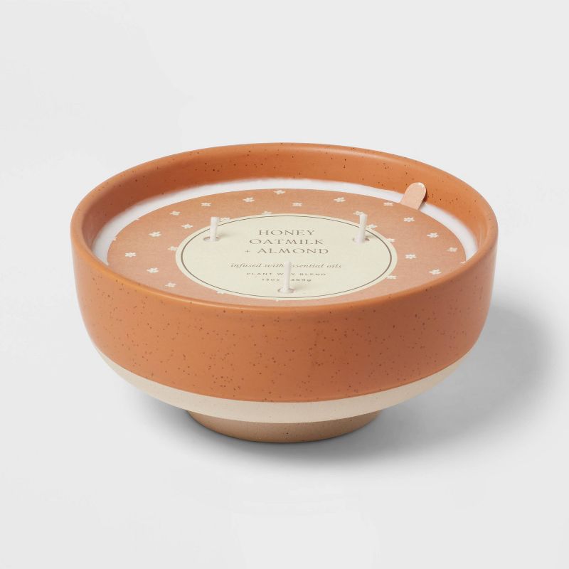 3-Wick Textured Ceramic Honey Oatmilk + Almond Footed Jar Candle Orange 13oz - Threshold&#8482;, 1 of 8