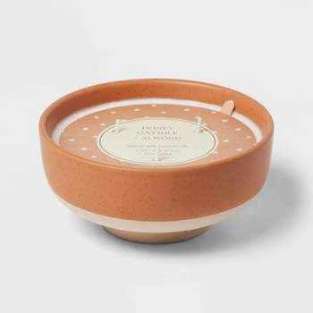 3-Wick Textured Ceramic Honey Oatmilk + Almond Footed Jar Candle Orange 13oz - Threshold™
