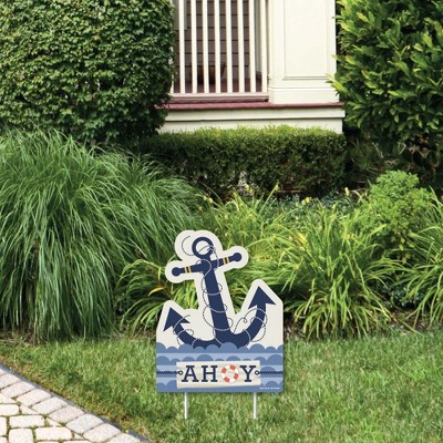 Big Dot of Happiness Ahoy - Nautical - Outdoor Lawn Sign - Baby Shower or Birthday Party Yard Sign - 1 Piece