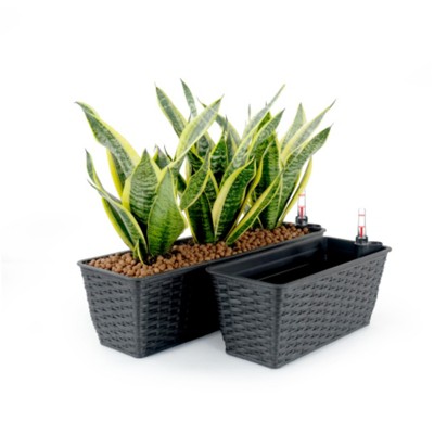 Maggift Planters New Style 2-Pack Smart Self-watering Rectangle Planter for Indoor and Outdoor Hand Woven Wicker Espresso, Black, 23.2"*7"*6.3"