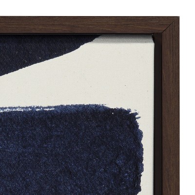 Japandi Abstract Blue and White Canvas Print with Walnut Frame