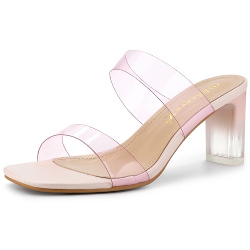 Allegra K Women s Colorful Straps Clear Chunky High Heels Slides Sandals Pink 9.5 Target