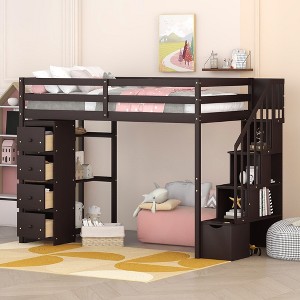NicBex Twin Size Bunk Bed Loft Bed Pine Bed Frame with 4 Drawers, 3 Shelves, Storage Stairs and Guardrail, No Box Spring Required - 1 of 4