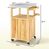 Outdoor Grill Cart w/ Stainless Steel Top, Solid Wood Outdoor Kitchen Island w/ Wheels, Integrated Hole - 3 of 4