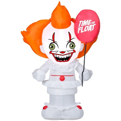 Gemmy Airblown Inflatable Stylized Pennywise w/Paper Boat Balloon WB, 5 ft Tall, Multi