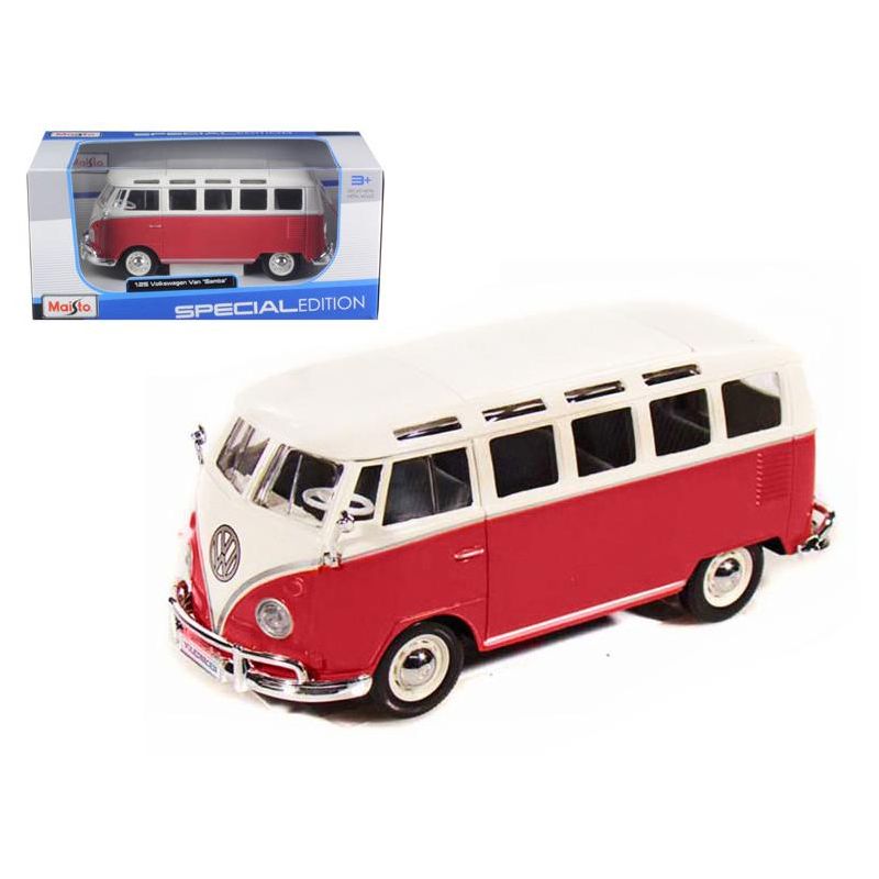 Volkswagen Van Samba Bus Red and White 1/25 Diecast Model by Maisto, 1 of 4