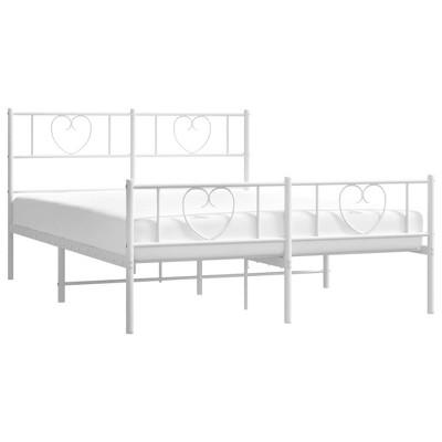 vidaXL Sturdy Metal Bed Frame with Headboard and Footboard, White Steel Double Bed