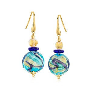 Ross-Simons Italian Multicolored Murano Glass Bead Drop Earrings in 18kt Gold Over Sterling - 1 of 3