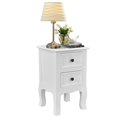 Costway White Night Stand  w/ 2 Storage Drawers, Wood End Accent Table