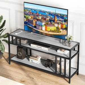 65" TV Stand for Up to 75" TVs, Grey Entertainment Center with Open Storage Shelves and Quadruple-Tube Support - 1 of 4
