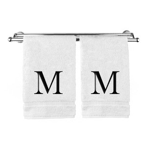 BC BARE COTTON Monogrammed Hand Towel, 100% Turkish Cotton - Set of 2 - White - Black Block - 1 of 1
