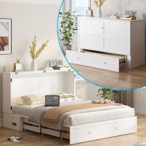 Mjkone Murphy Bed Cabinet , Modern Murphy Bed Queen with Mattress, Built-in USB Charging Station& Drawers - 1 of 4