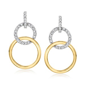 Ross-Simons 0.20 ct. t.w. Diamond Interlocking-Circle Drop Earrings in Sterling Silver and 14kt Yellow Gold - 1 of 4