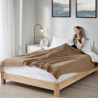 Twin Brown Fleece to Sherpa Reversible Heated Blanket