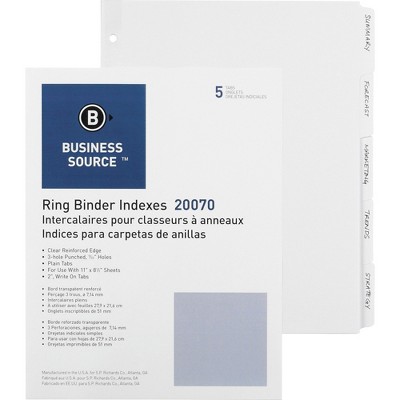 Business Source Plain Tab Indexes 5-2" Wide Tab 11"x8-1/2" 100 St/BX WE 20070