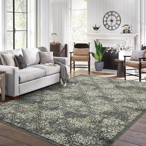 Non-Slip Vintage Area Rug – Washable, Soft, Low Pile, Distressed Faux Wool Oriental Carpet for Bedroom/Living Room - 1 of 4