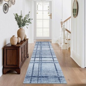 2x6 Geometric Machine Washable Runner Rug with Non-Slip Backing Narrow Plaid Stain-Resistant Indoor Carpet for Hallway Entryway Kitchen Laundry Room - 1 of 4