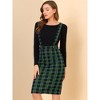 Allegra K Women's Plaid Shiny High Waist Pencil Midi Suspender Skirt - 3 of 4