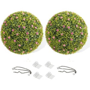 4 Pack 12.5" Artificial Topiary Balls for Home Decor, Large Hanging Topiary Balls for Indoor Outdoor Decor,Pink - 1 of 4