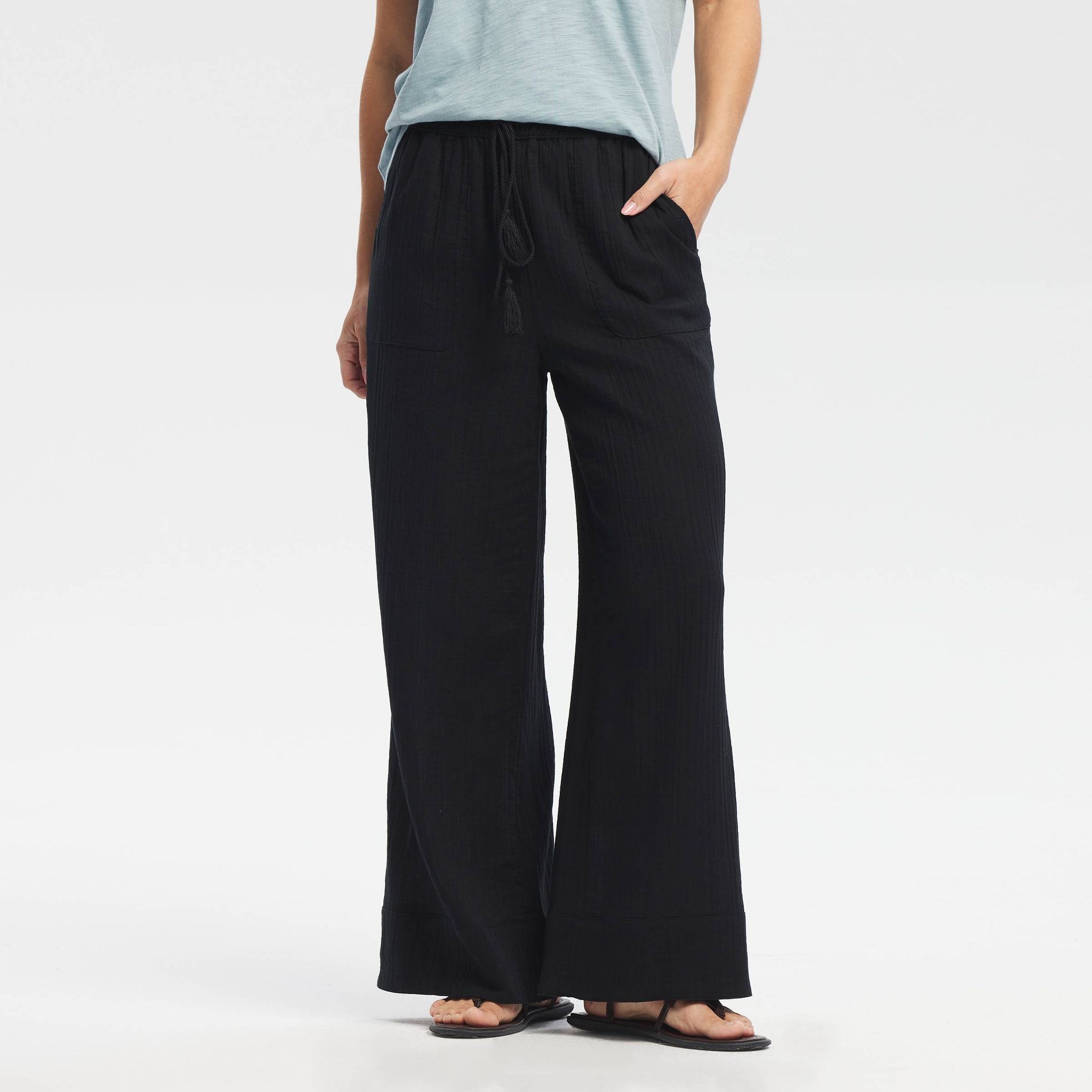 Women's High-Rise Tassel Drawstring Waist Wide Leg Pants - Universal Thread™