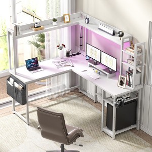 Aheaplus Reversible L-Shaped Computer Desk with Storage Shelf, Home Office Desk with Charging Station, Led Light - 1 of 4