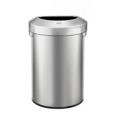 EKO 60L Urban Commercial SemiRound Open Top: Stainless Steel Indoor Trash Can, 60 Liter Capacity, Silver, Spot Clean